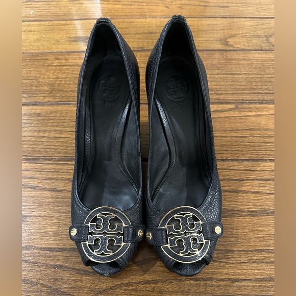 Gently used Tory Burch black open toe wedges, Sz 9 - Picture 3 of 8